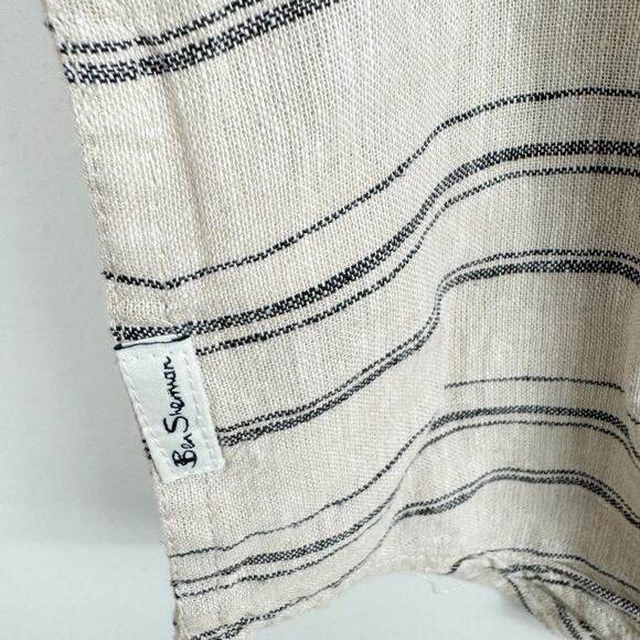 Ben Sherman Mens Linen Blend Button Down Shirt Striped Beige Blue Medium - Picture 7 of 7